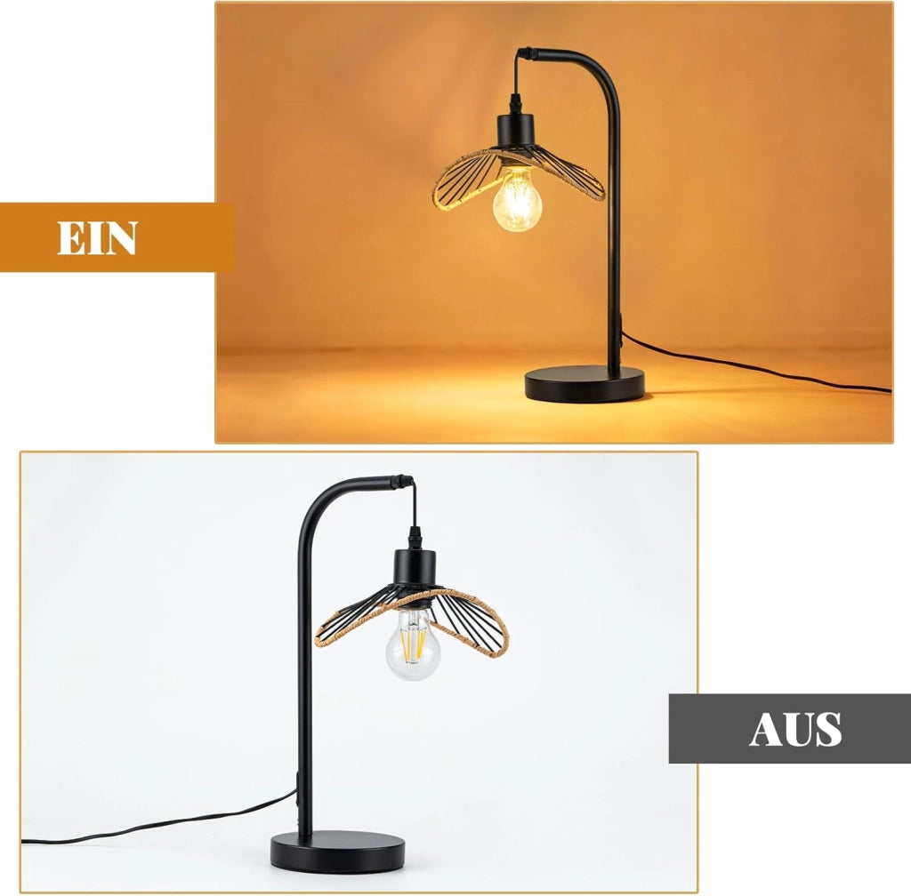 ZMH Lampada da tavolo vintage nera E27 per camera letto scrivania