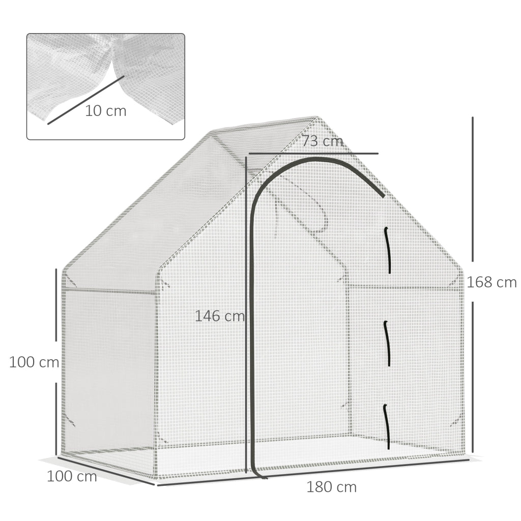 Serra da giardino 180 x 100 x 168 cm con porta arrotolabile, finestra superiore e telo in PE, bianca