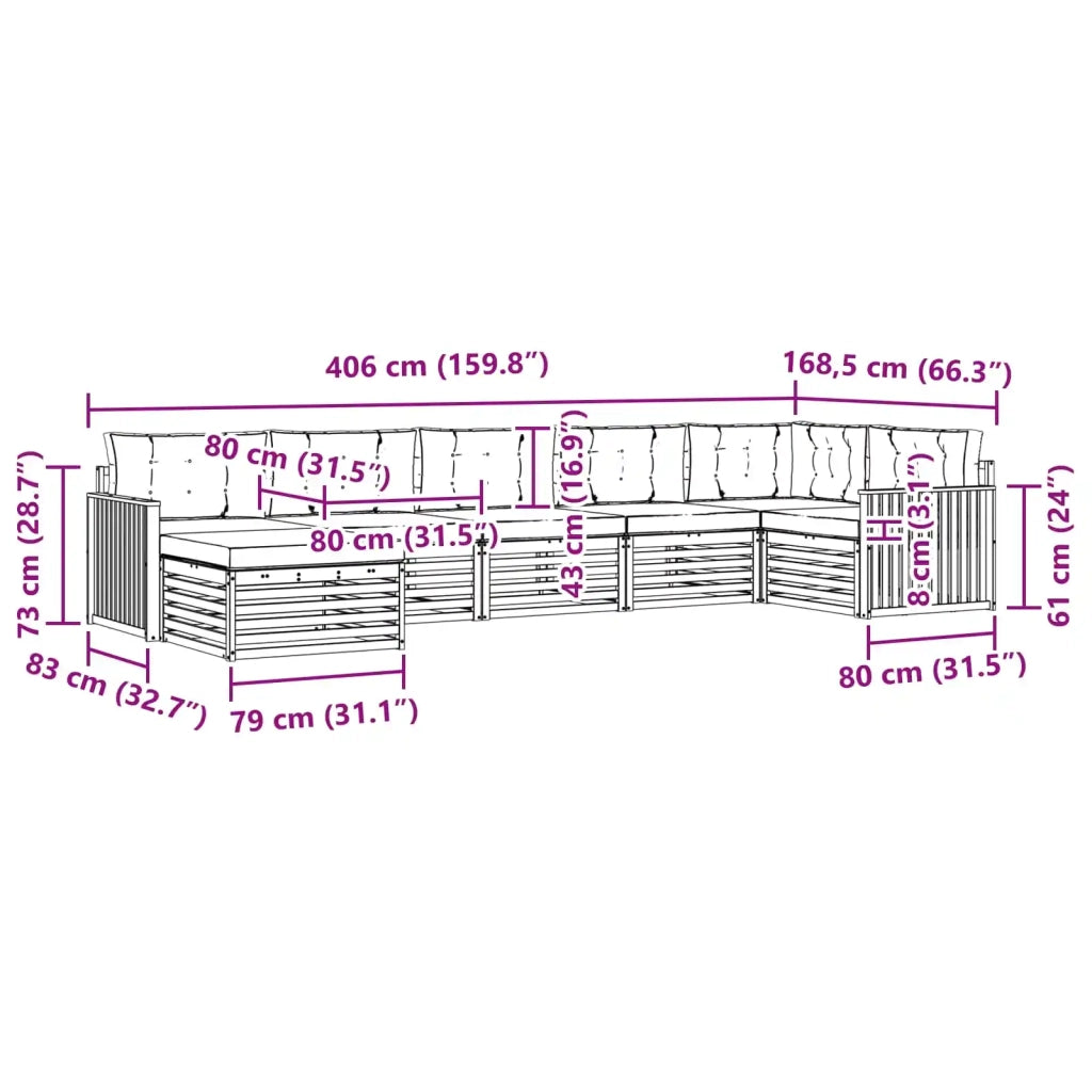Set divani 7 pcs Naturale e Beige Legno di Acacia Massello 3373818
