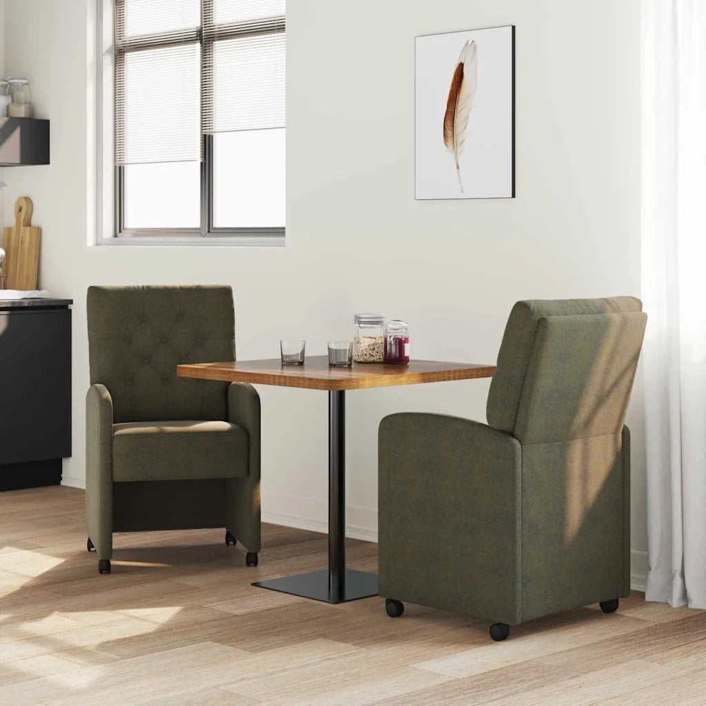 Sedie da Pranzo con Ruote 2 pcs Verde militare 58 x 67 x 97 cm 42017864