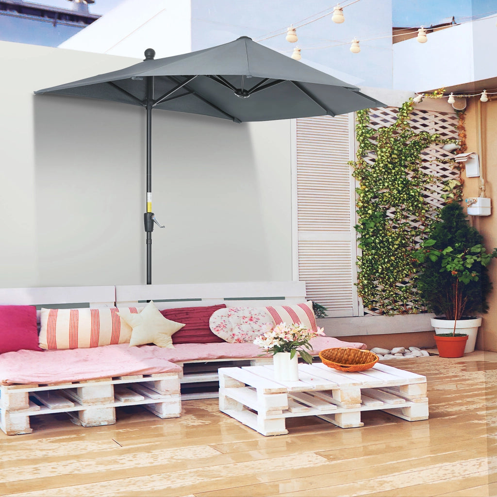 Ombrellone Semicircolare con Manovella e Tettuccio Anti UV, 200x190x240 cm, Grigio