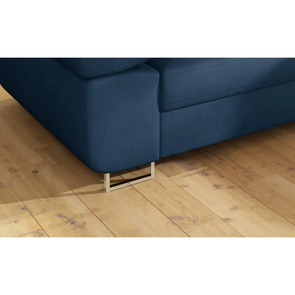 Divano angolare trasformabile MENTON blu scuro bouclé – Angolo destro con baule