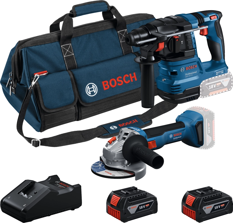 Bosch Kit 18V GBH 18V-22 + GWS 18V-8 + 2 Batterie 4 Ah + GAL 18V-40 + Borsa