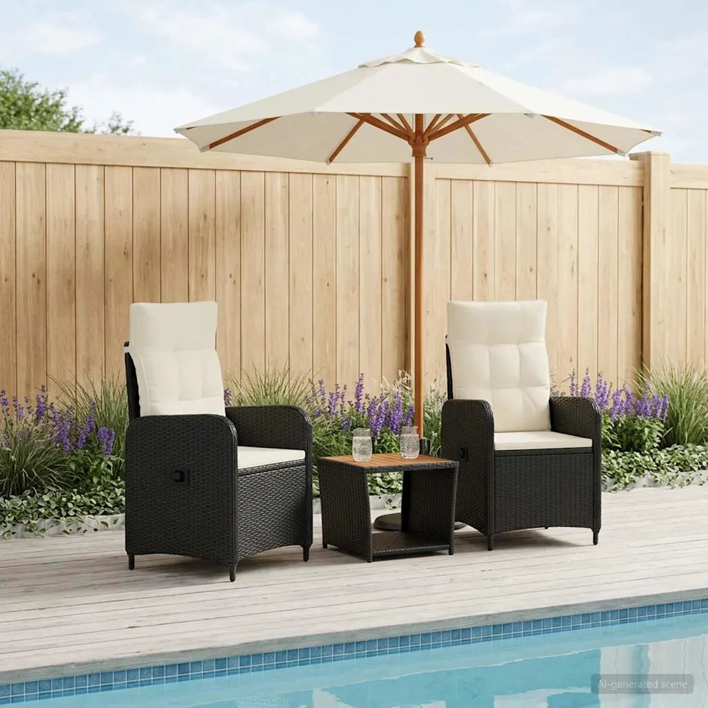 Set Lounge da Giardino 3 pz Nero e Bianco Crema 3422349