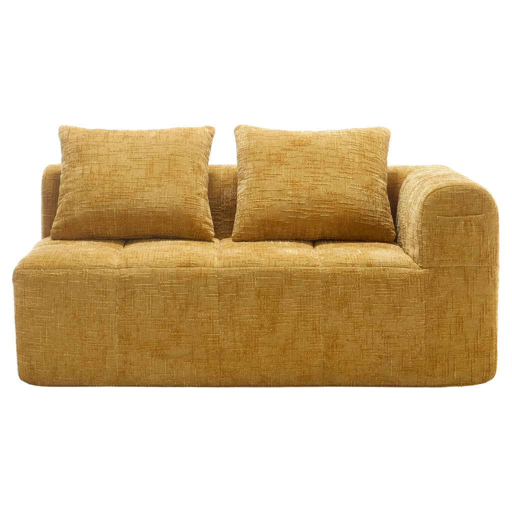 OKWISH Divano 2 Posti, Seduta Morbida con Tasche Laterali e Cuscino Incluso, Stile Chaise Longue, Ciniglia, Giallo