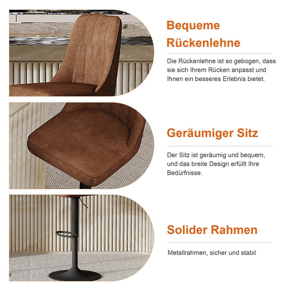 Set Bar Tavolo in Vetro 89 cm e 2 Sgabelli Girevoli ¨C Xylo ¨C Marrone, Struttura Metallo Nero