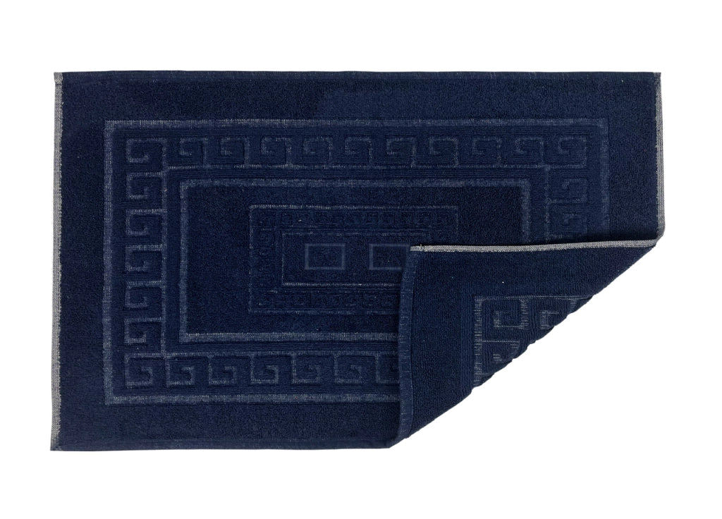 Tappeto Bagno Doccia Spugna Tinta Unita Torino Tappetino Super Assorbente In Cotone Pelo Corto Con Greca - 45x60 - Blu Notte