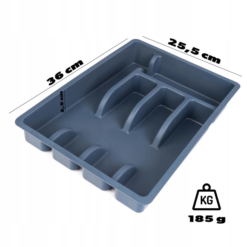 KADAX Inserto per cassetto, organizer per posate da cucina in plastica grigia, 25x36 cm