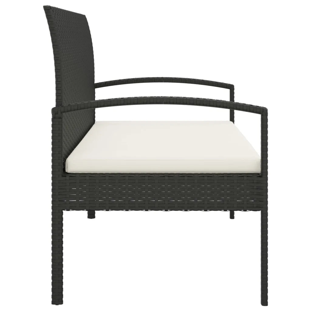 Panca da Giardino con Cuscino Nera 105 cm in Polyrattan