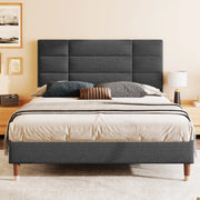 Letto matrimoniale imbottito 140x200 cm grigio con rete a doghe