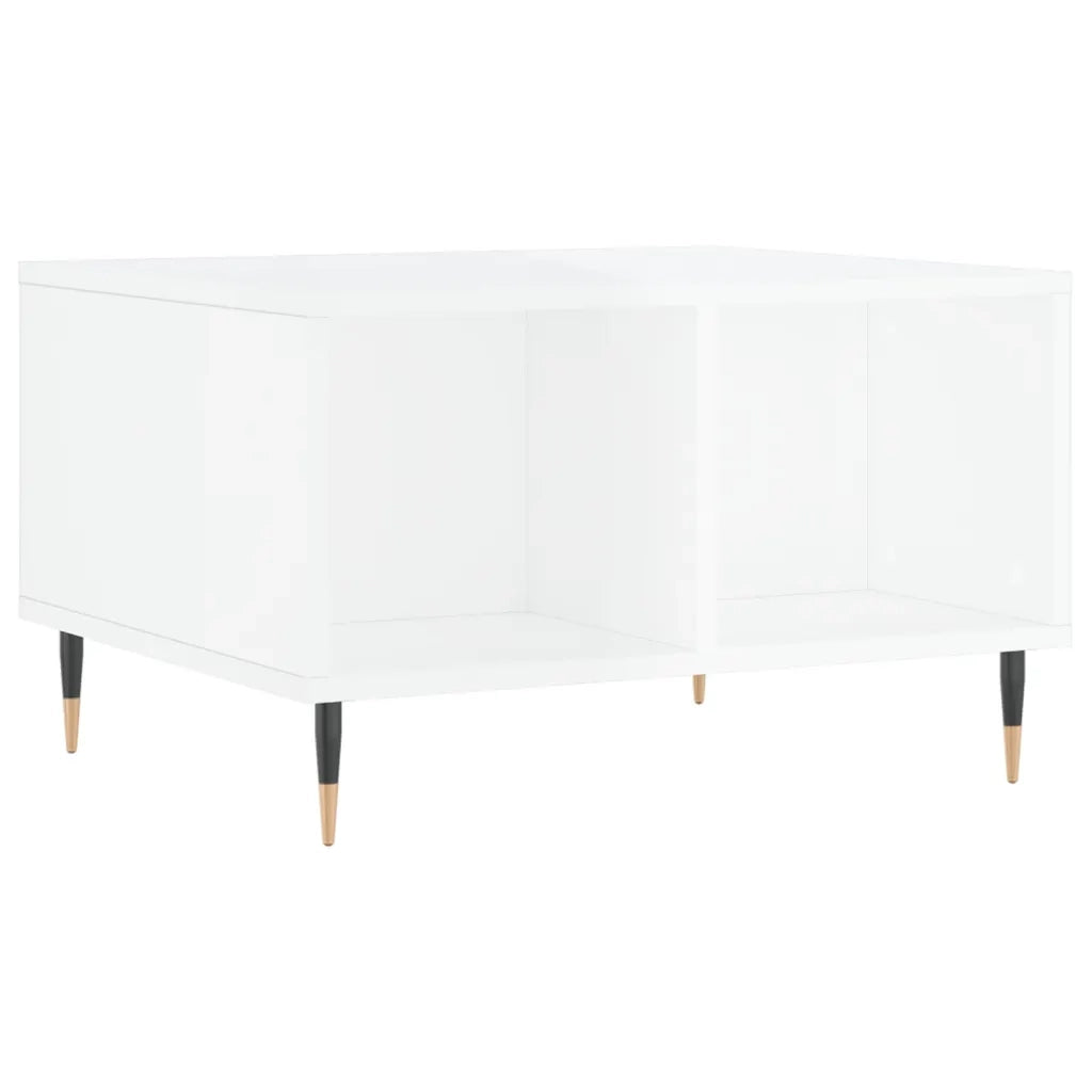 Tavolino Salotto-Tavolino da soggiorno-Tavolo Bianco Lucido 60x50x36,5 cm Legno Multistrato 187089