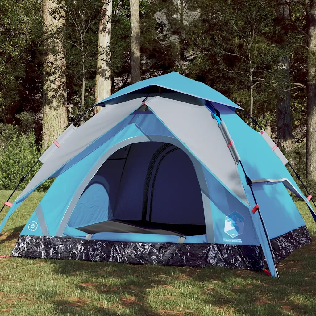 Tenda a Cupola da Campeggio 4 Persone-Tenda per Escursionismo Blu a Rilascio Rapido 886075