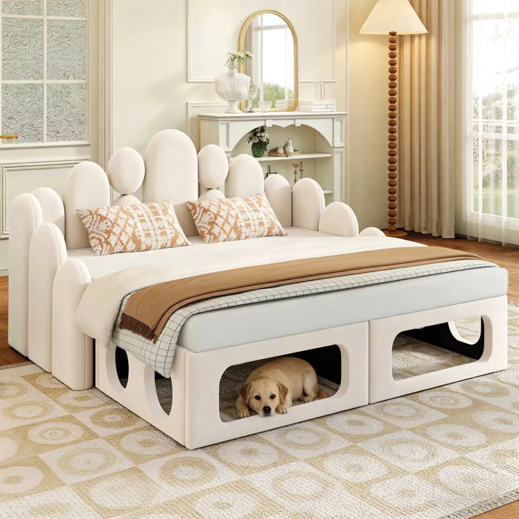 LETTO Divano letto con cuccia per animali 180x200 cm Velluto Beige