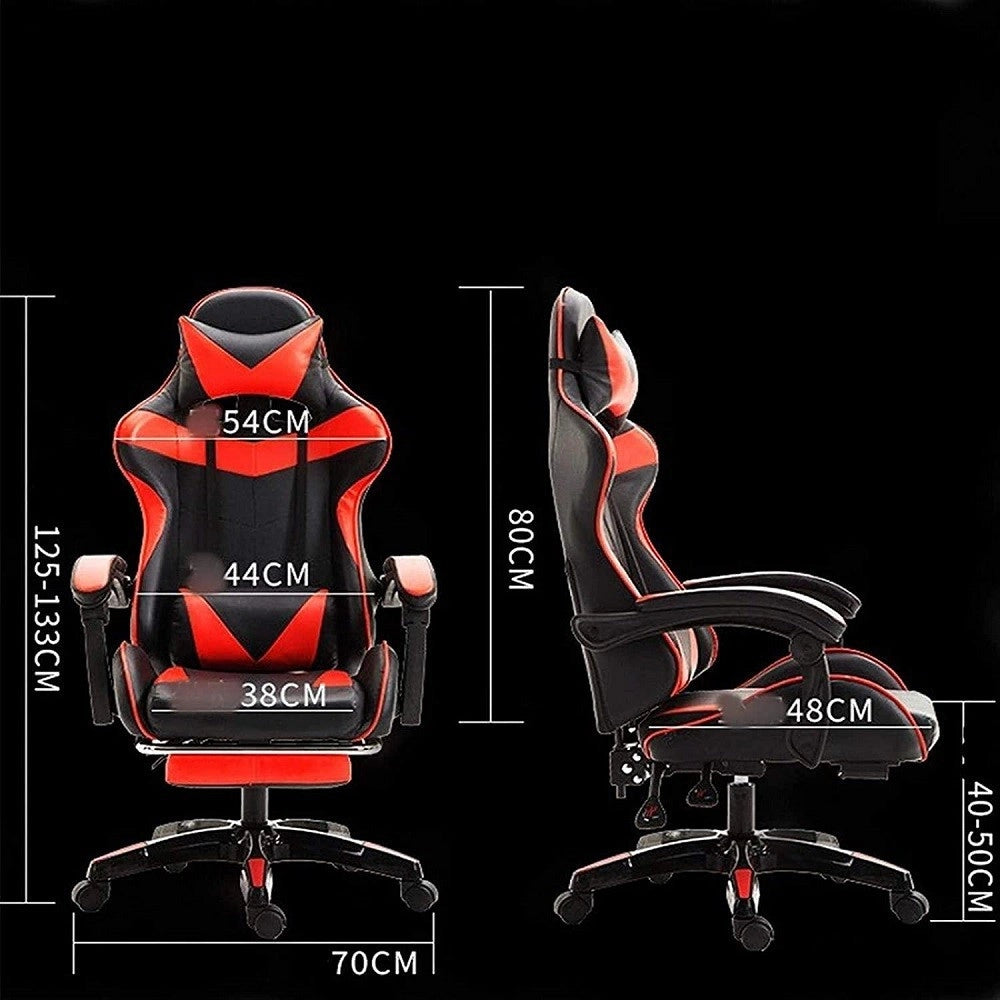 Trade Shop - Sedia Poltrona Gaming Ufficio Casa In Ecopelle Cuscino Lombare Poggiatesta Piedi Rossa -