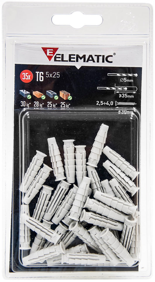 elematic blister tassello t6/va 6 con vite 15 pz cod:ferx.12139