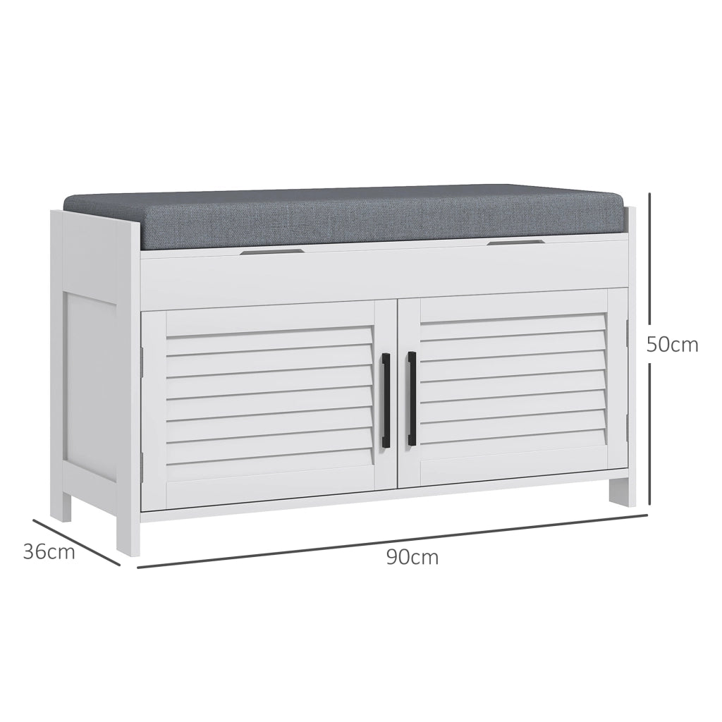 Panca Scarpiera con Ripiano Regolabile ¨C zephmum ¨C Bianco e Grigio 90x36x50 cm