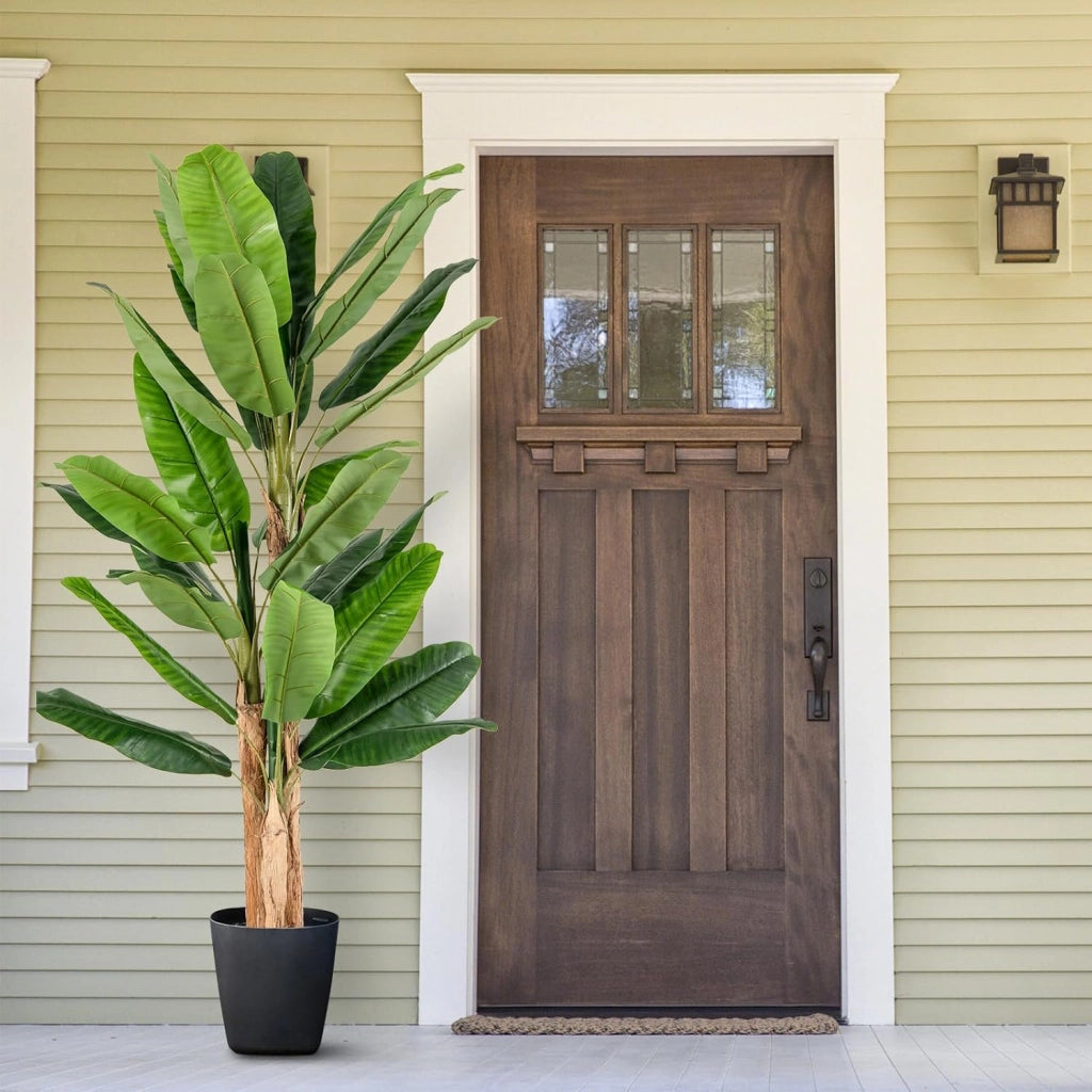 Albero di foglie di banana artificiale con vaso di fiori finti per decorazione interna, pianta tropicale, decorazione per ingresso, soggiorno, balcone, ufficio, 195 cm