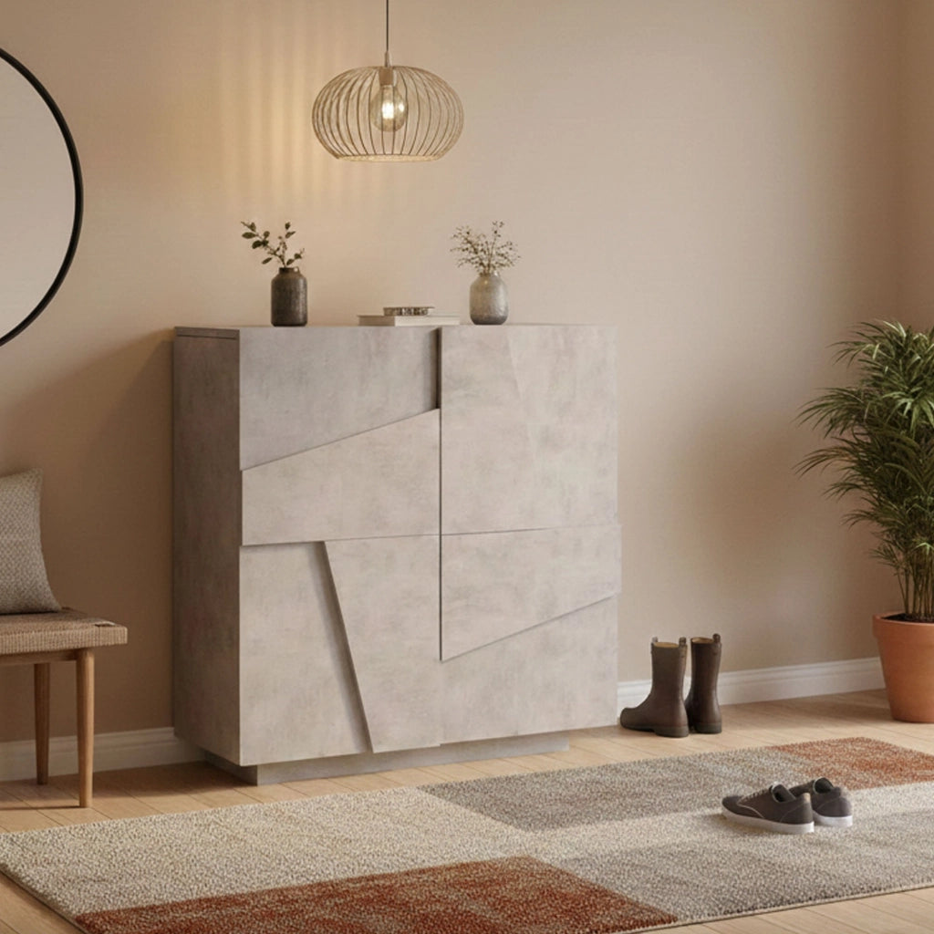 Scarpiera Apetta, Made in Italy, a 2 ante, Portascarpe da ingresso, Mobile multiuso, cm 81x38h86, Grigio Ardesia con dettaglio