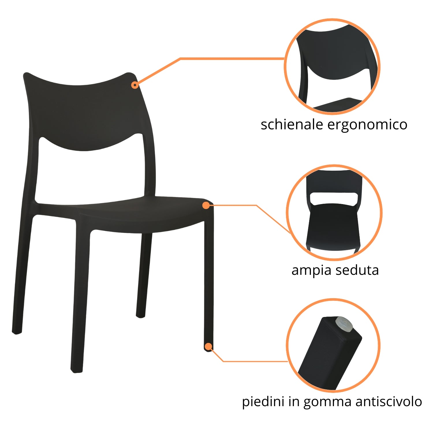 Marvin Sedia In Polipropilene Manu Arredo di Design Sedia per Esterno e Interno Impilabile Sedie per G 1 SEDIA MANU NERO