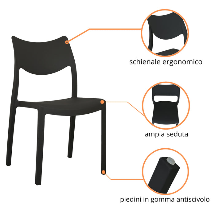 Marvin Sedia In Polipropilene Manu Arredo di Design Sedia per Esterno e Interno Impilabile Sedie per G 2 SEDIE MANU NERO