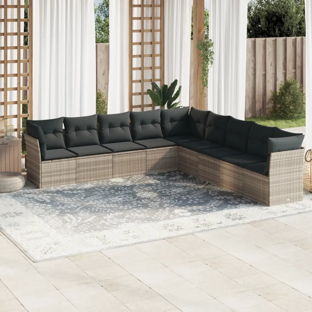 Set Divano da Giardino 9pz con Cuscini Grigio Chiaro Polyrattan