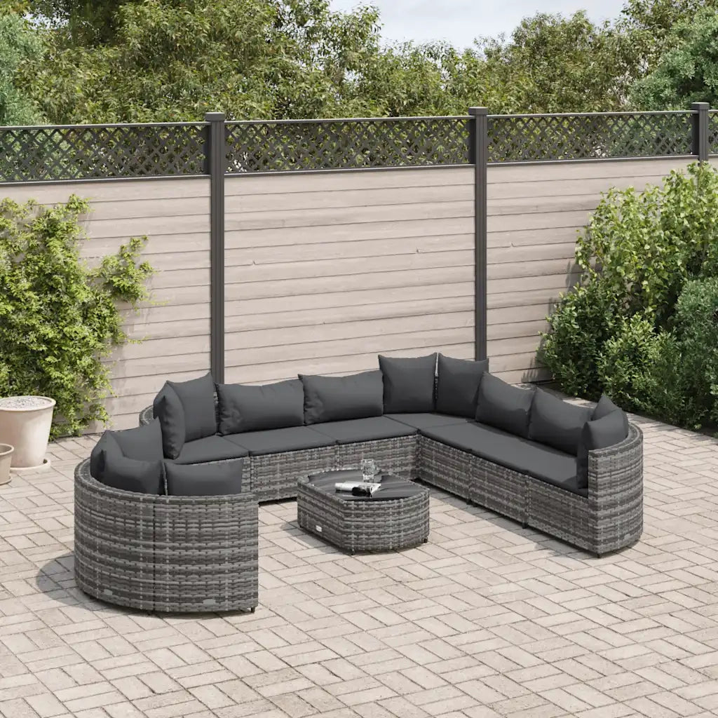 Set Divano da Giardino 10 pz con Cuscini Grigio in Polyrattan 3308410
