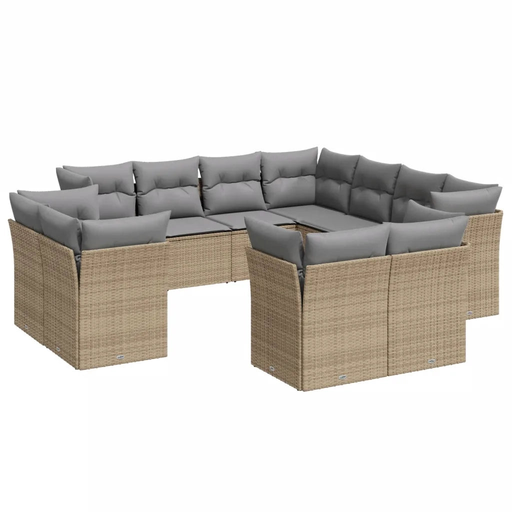 Set Divani da Giardino 11 pz con Cuscini Beige in Polyrattan