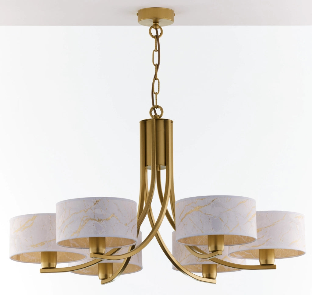 Lampadario ARTHUR Jupiter oro lucido 6xE27 paralumi bianchi