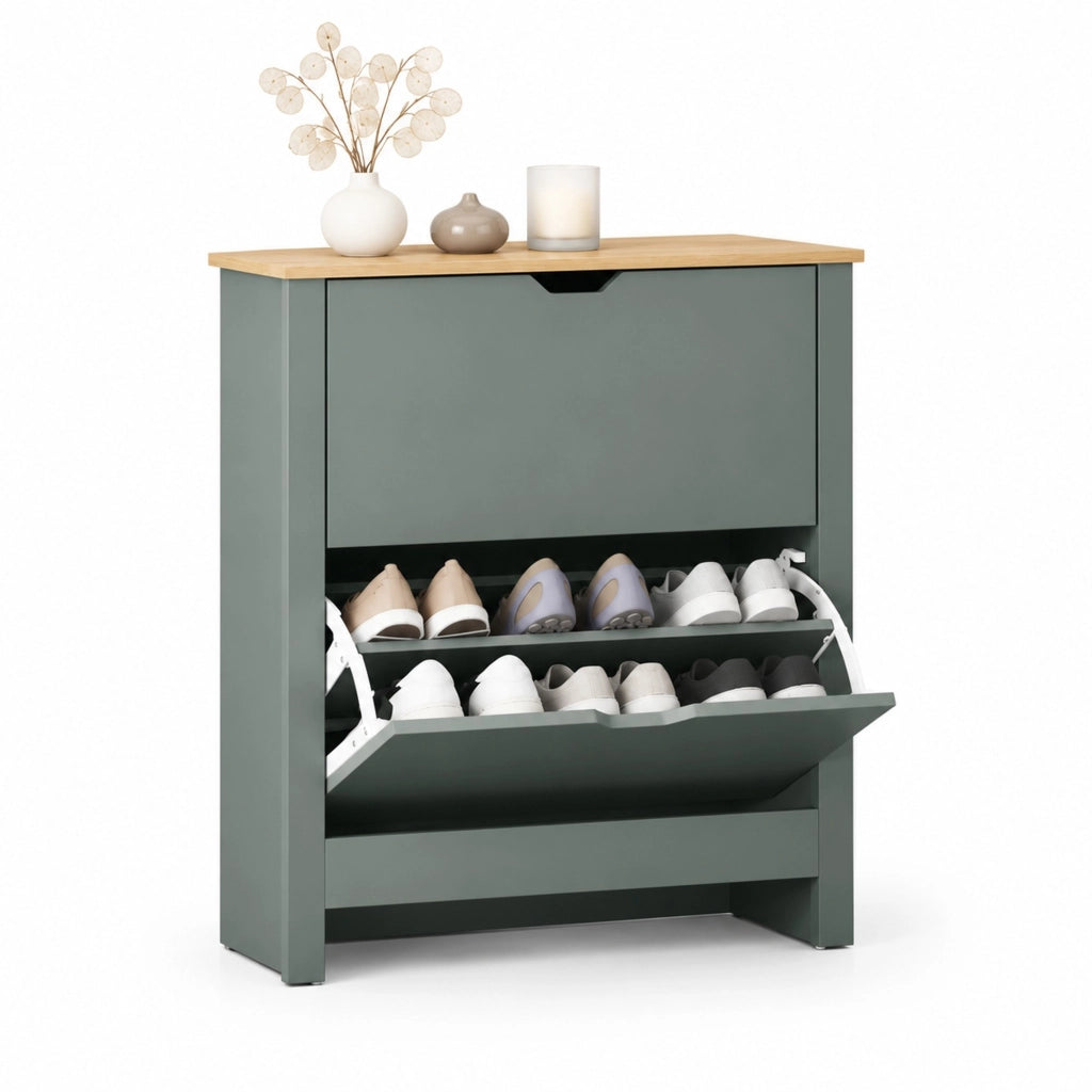 Scarpiera ULEVR 72x26x80 cm con 2 vani a ribalta e divisori regolabili, grigio chiaro