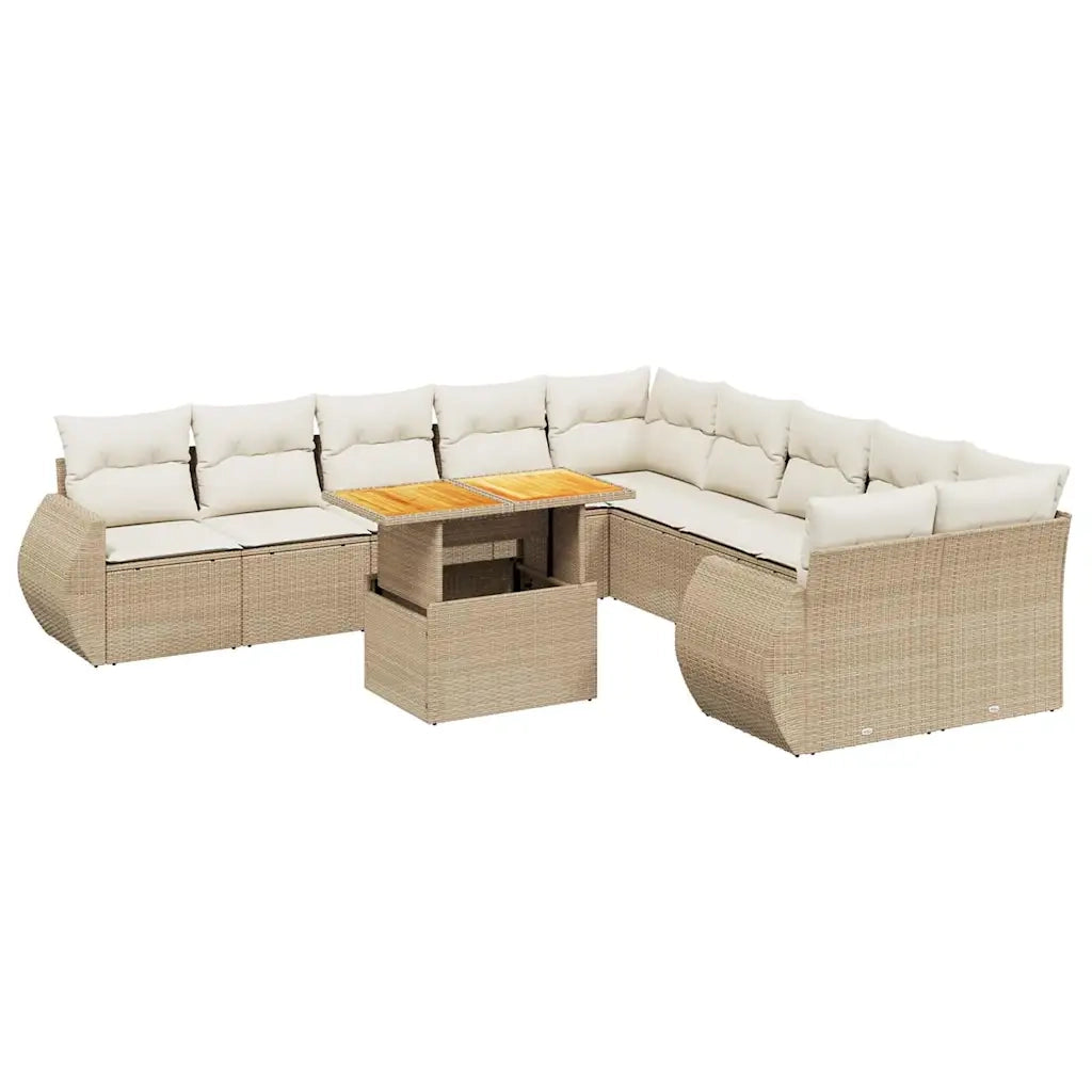 Set Divani da Giardino 11 pz con Cuscini Beige in Polyrattan
