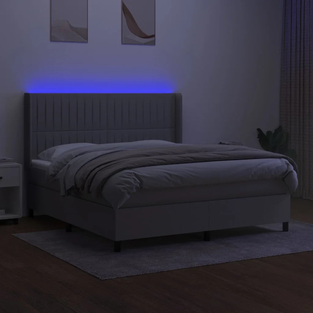 Letto a Molle Materasso e LED Grigio Chiaro 180x200 cm Tessuto 3138493