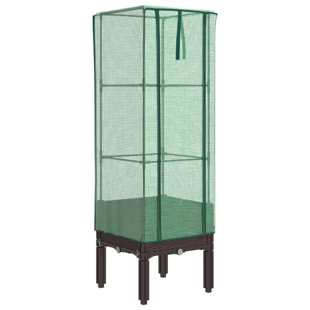 Fioriere | Cassetta per fiori | Letto Rialzato con Copertura Serra Effetto Rattan 40x40x140 cm
