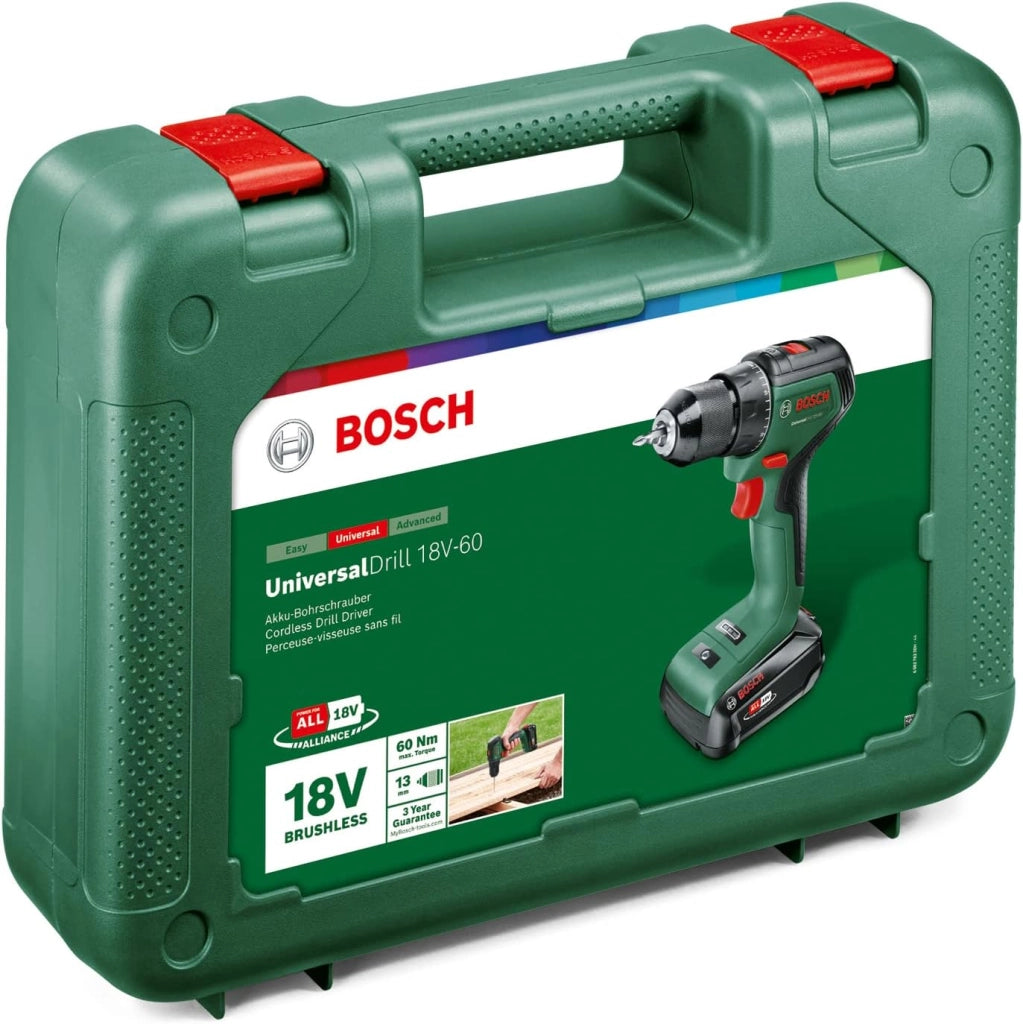 Bosch Home and Garden 06039D4002 Bosch Trapano a Batteria UniversalDrill (2 Batterie, In Valigetta), Verde-Nero, 38.1 x 28.9 x 10 cm, sistema da 18 Volt