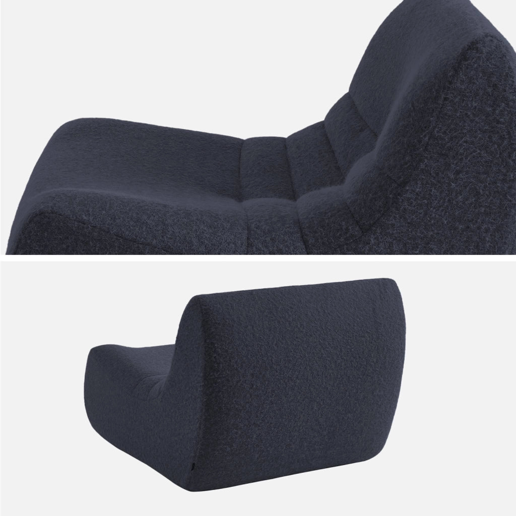 Divano modulare tessuto effetto alpaca, 3 posti, blu notte