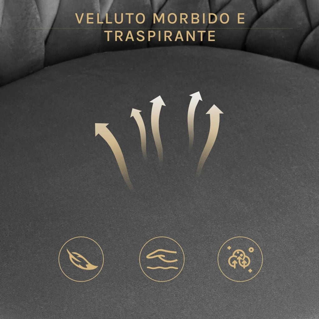 Sedie da Pranzo Girevoli Set di 6, Sedie da Cucina Ergonomiche Imbottite con Gambe in Metallo, Seduta in Velluto per Cucina, Soggiorno, Balcone, Grigio Scuro, EZS84dgr-6