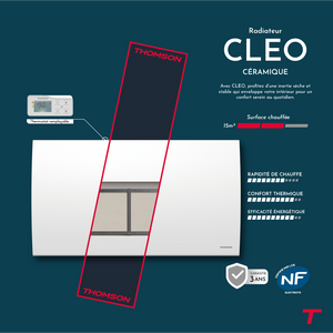 Radiatore elettrico a inerzia in ceramica secca Thomson con termostato intercambiabile 1500W cleo