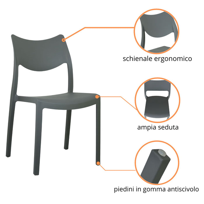 Marvin Sedia In Polipropilene Manu Arredo di Design Sedia per Esterno e Interno Impilabile Sedie per 4 SEDIE MANU GRIGIO