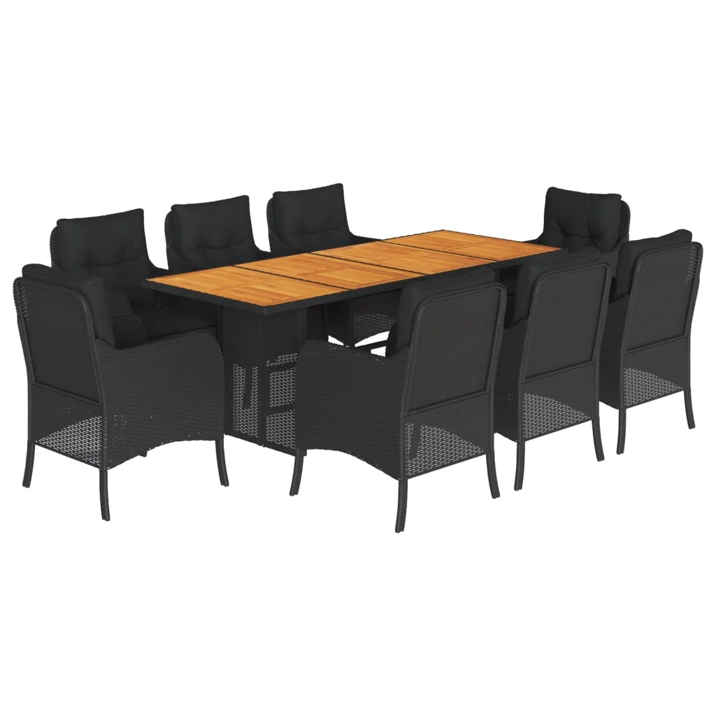 Set da Pranzo da Giardino 9 pz con Cuscini Nero in Polyrattancod mxl 86942
