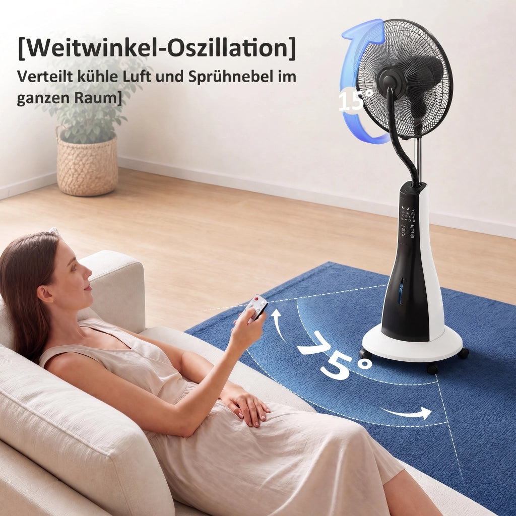 Ventilatore con nebulizzatore ¨C zephmum ¨C 3 velocit¨¤, serbatoio 3L, 75¡ã rotazione, nero+bianco