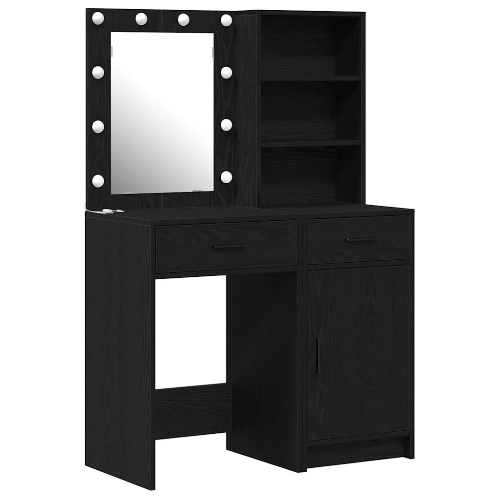 Set da Toeletta | Tavolo da Trucco con LED con cassetto 2 pz Rovere Nero