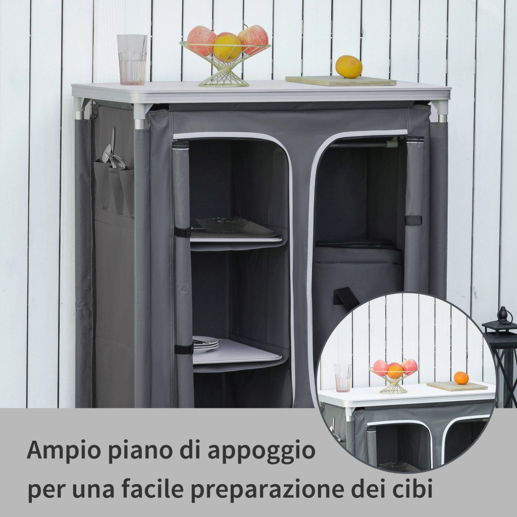 Cucina da Campeggio ¨C zephmum ¨C Alluminio Tessuto Grigio 96x49.5x104