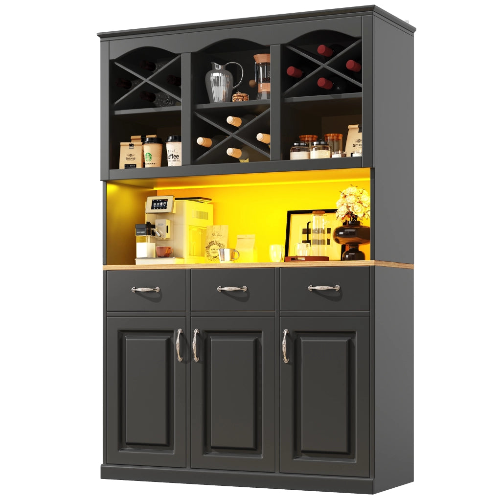 Buffet da Cucina con LED ¨C MINIMAL ¨C Nero, 3 Ante, 3 Cassetti, 120x40x180 cm