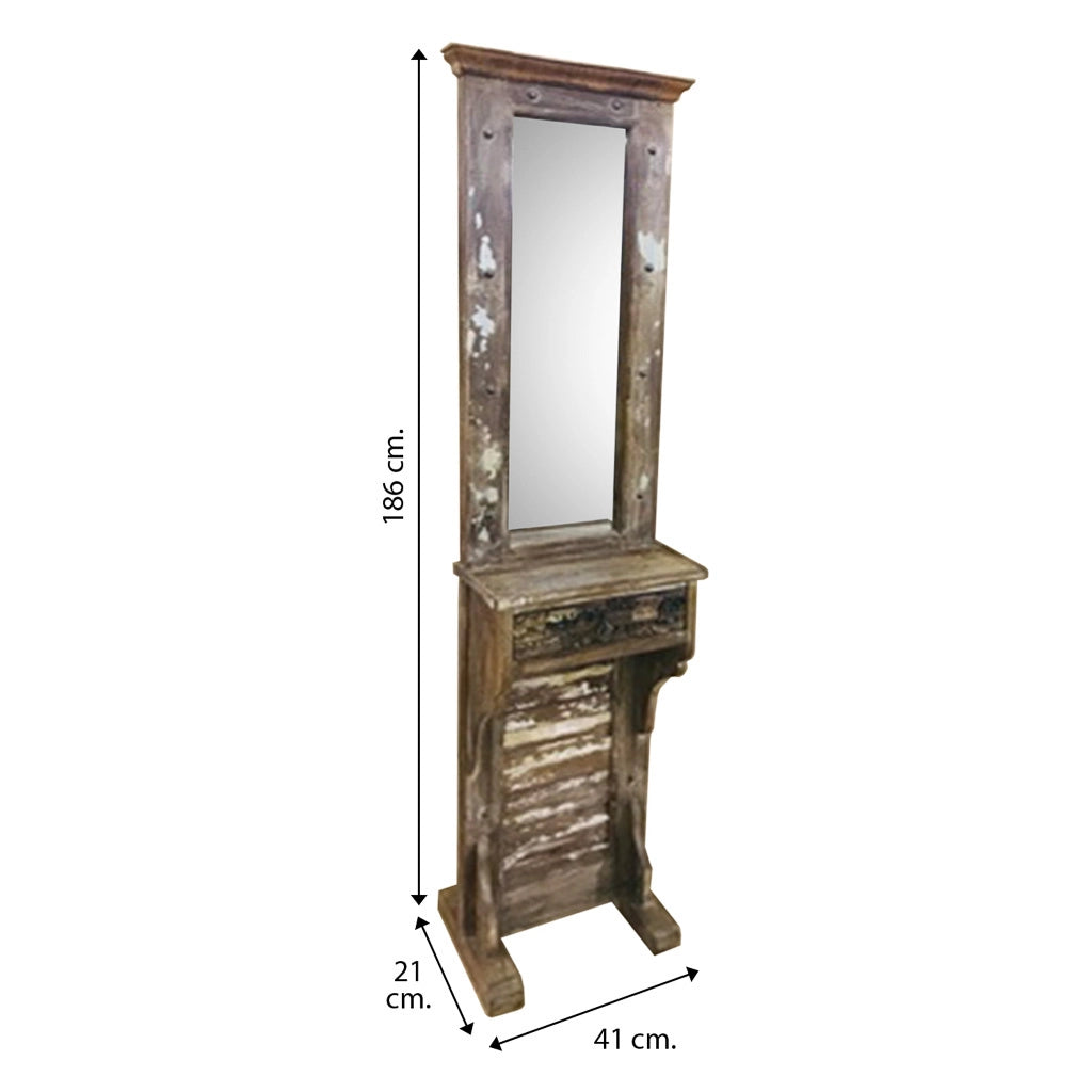 Mobile da ingresso con specchio in legno marrone 43x21x186h