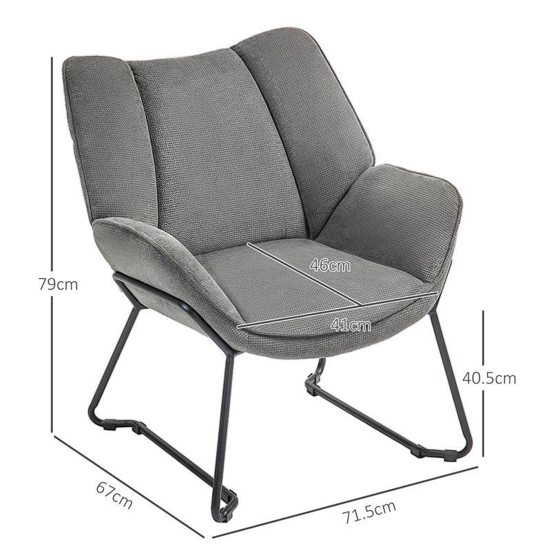 POLTRONA D'ARREDO CON BRACCIOLI INCLINATI IN TESSUTO EFFETTO LINO E ACCIAIO 71.5X67X79 CM GRIGIO
