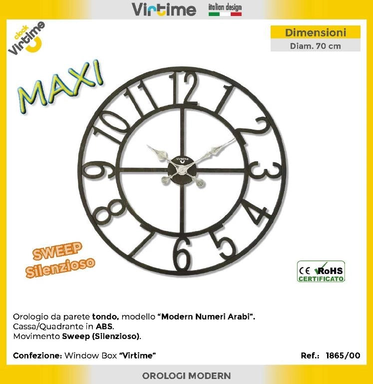 Orologio da Parete in Abs Maxi Tondo Numeri Arabi 70 cm