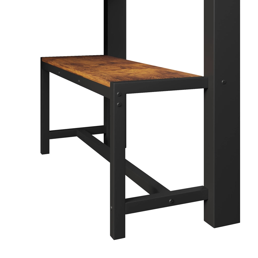 LETTO a soppalco 90x200 cm in metallo nero con LED, scrivania e ripiani