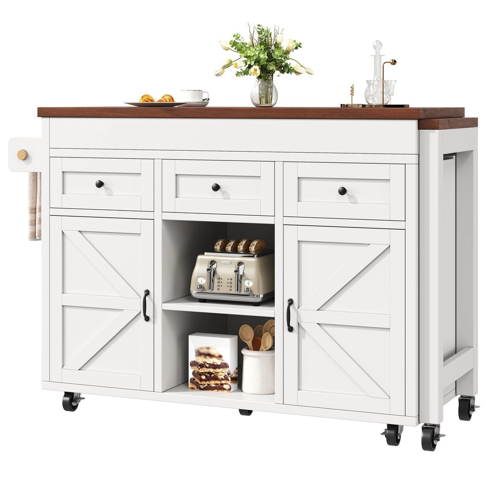 Tavolo da Pranzo Allungabile con Isola Cucina e Cassetti ¨C Xylo ¨C Bianco, 131.5-210 cm
