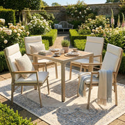 Set da Giardino Tavolo e 4 Sedie ¨C Xylo ¨C Ferro Zincato, Piano in Legno Plastica, Beige