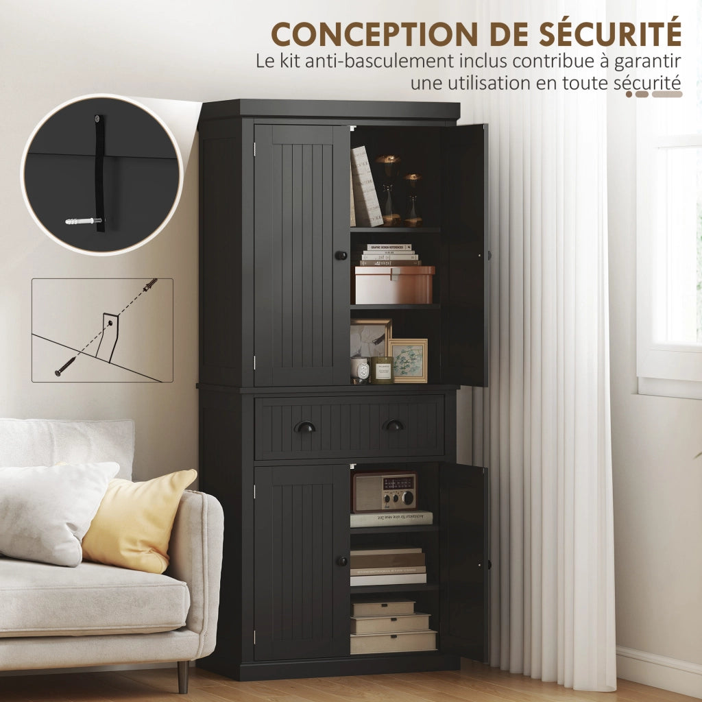 Credenza Cucina con 4 Porte e Cassetto ¨C Zephmum ¨C Nero 76.2x40.2x183 cm
