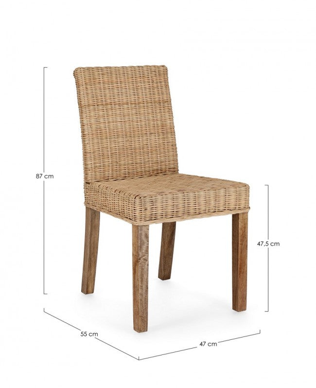 Sedia Rattan Legno Marrone Rustica da Interni - ADELA